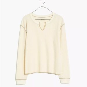 Madewell Resourced Waffle Split-Neck Te, NEW, Size S, Antique Cream